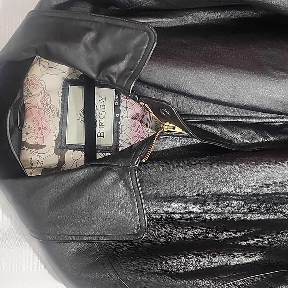 Burk's Bay Men's Black Leather Bomber Jacket. XL - Picture 3 of 13